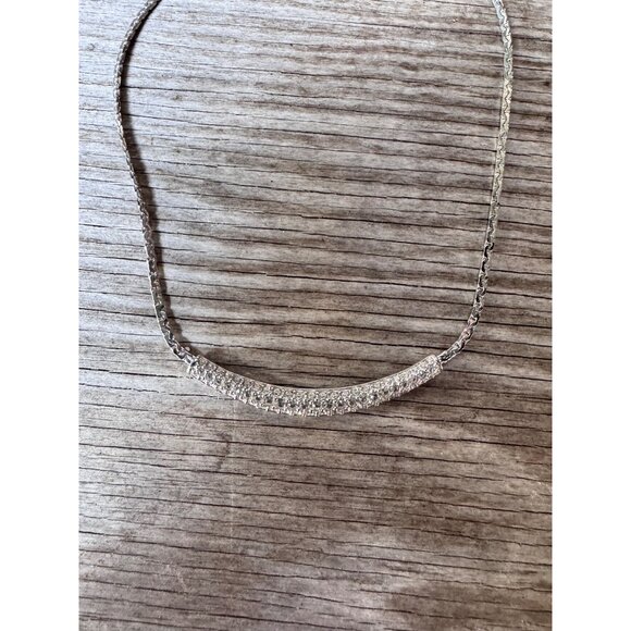 Authentic Swarovski Pavé Crystal Curved Bar Necklace – Rhodium Plated, Swan Logo - Picture 2 of 8